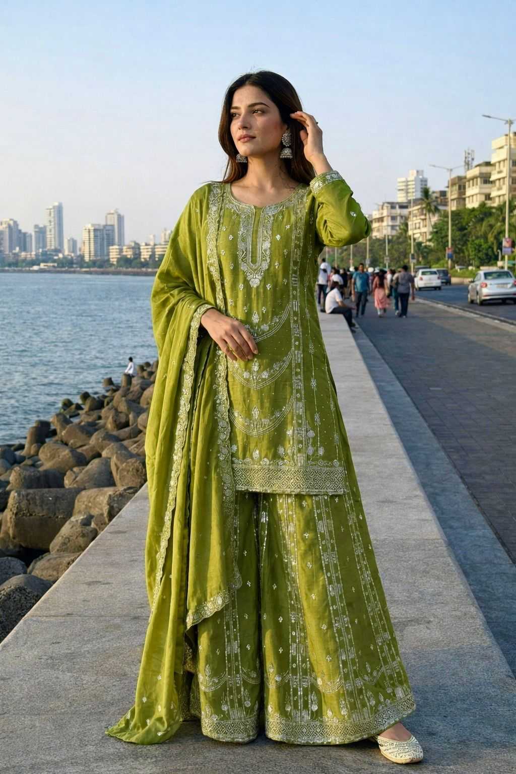 Chinon Silk Embroidery Suit