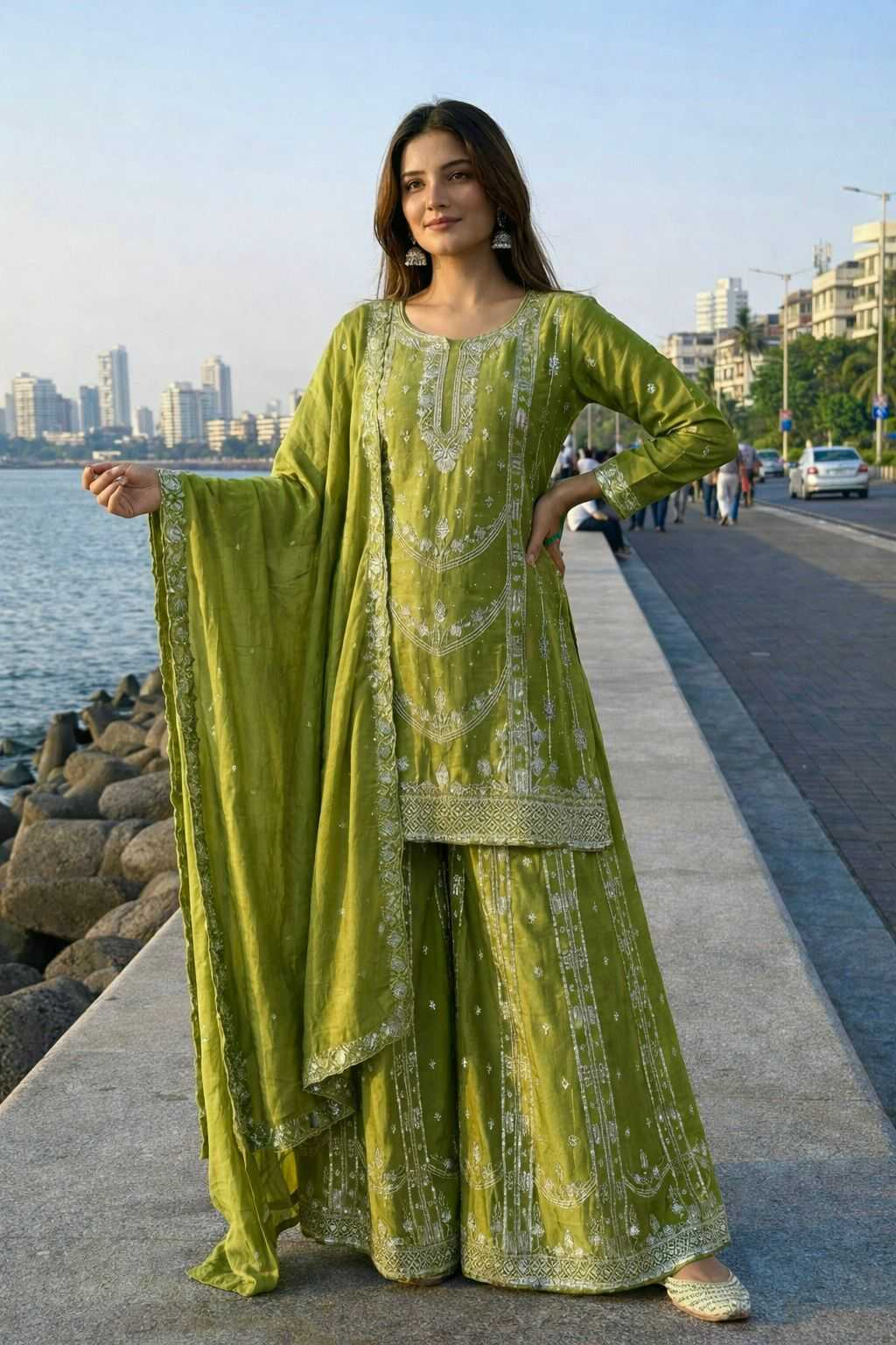 Chinon Silk Embroidery Suit