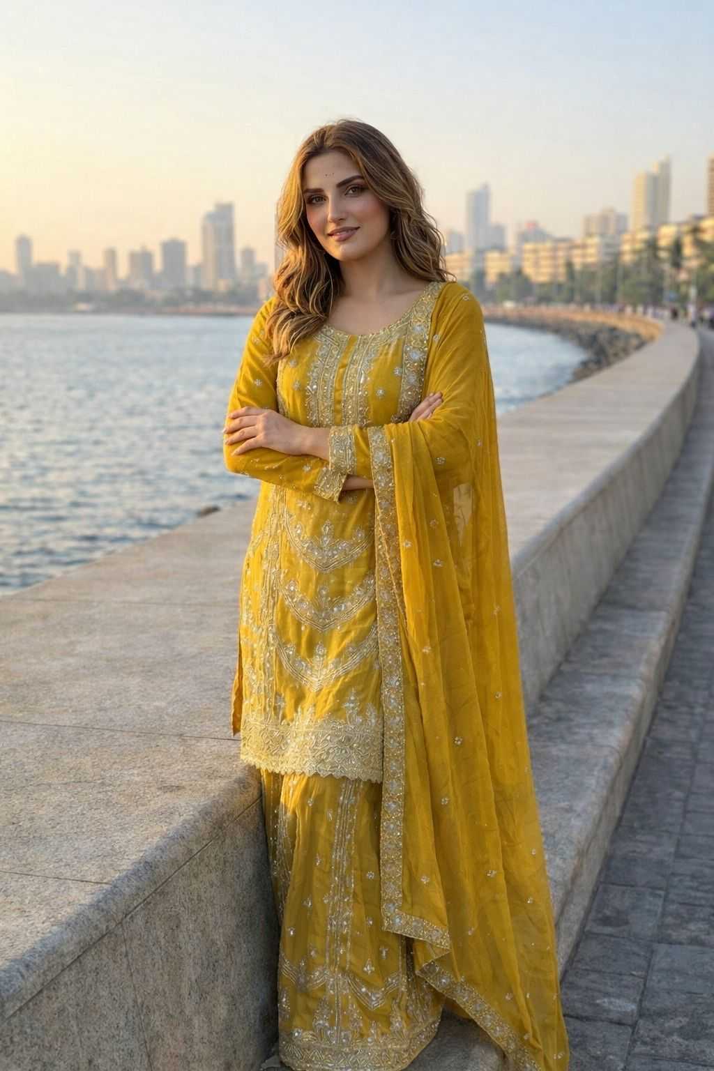 Chinon Silk Embroidery Suit