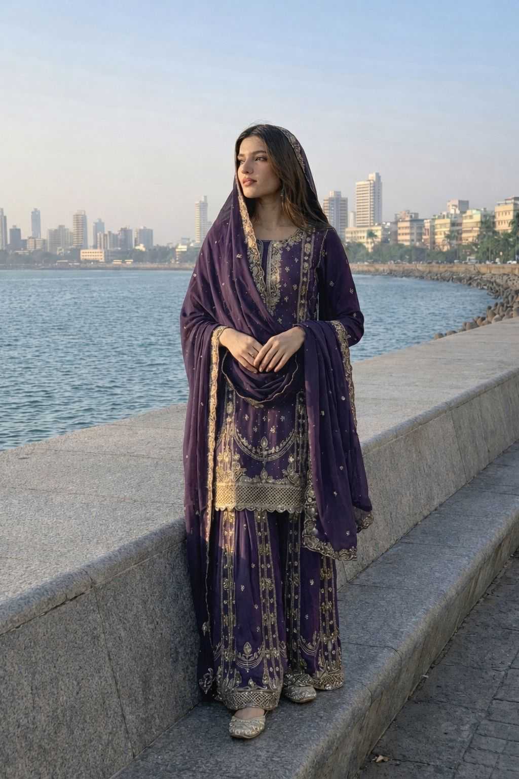 Chinon Silk Embroidery Suit