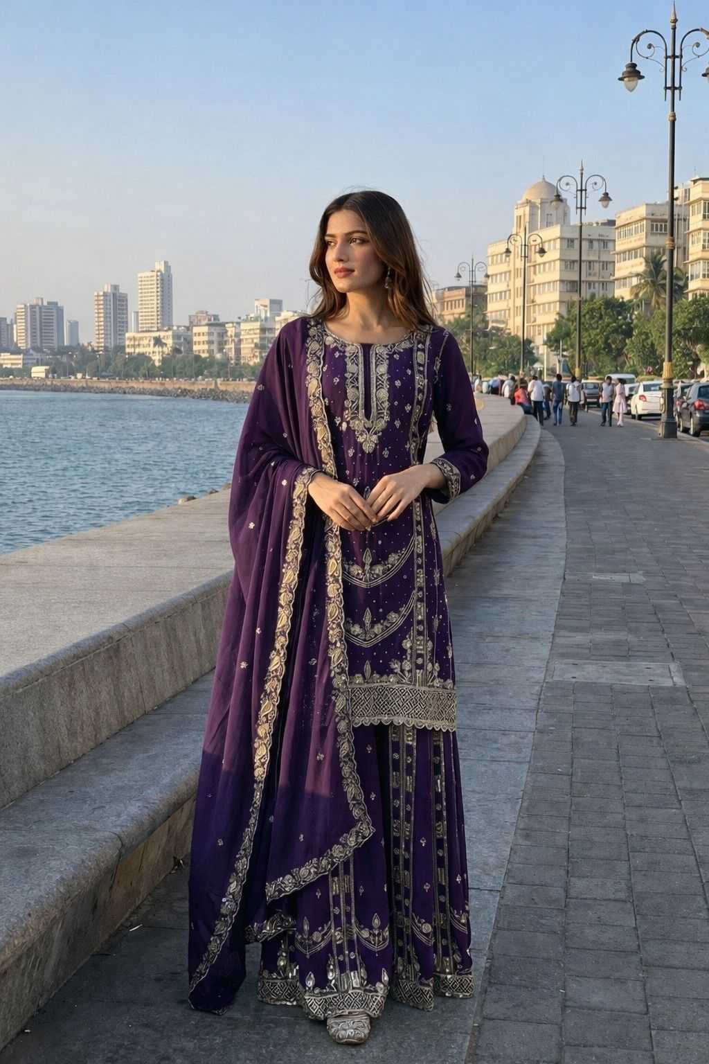Chinon Silk Embroidery Suit