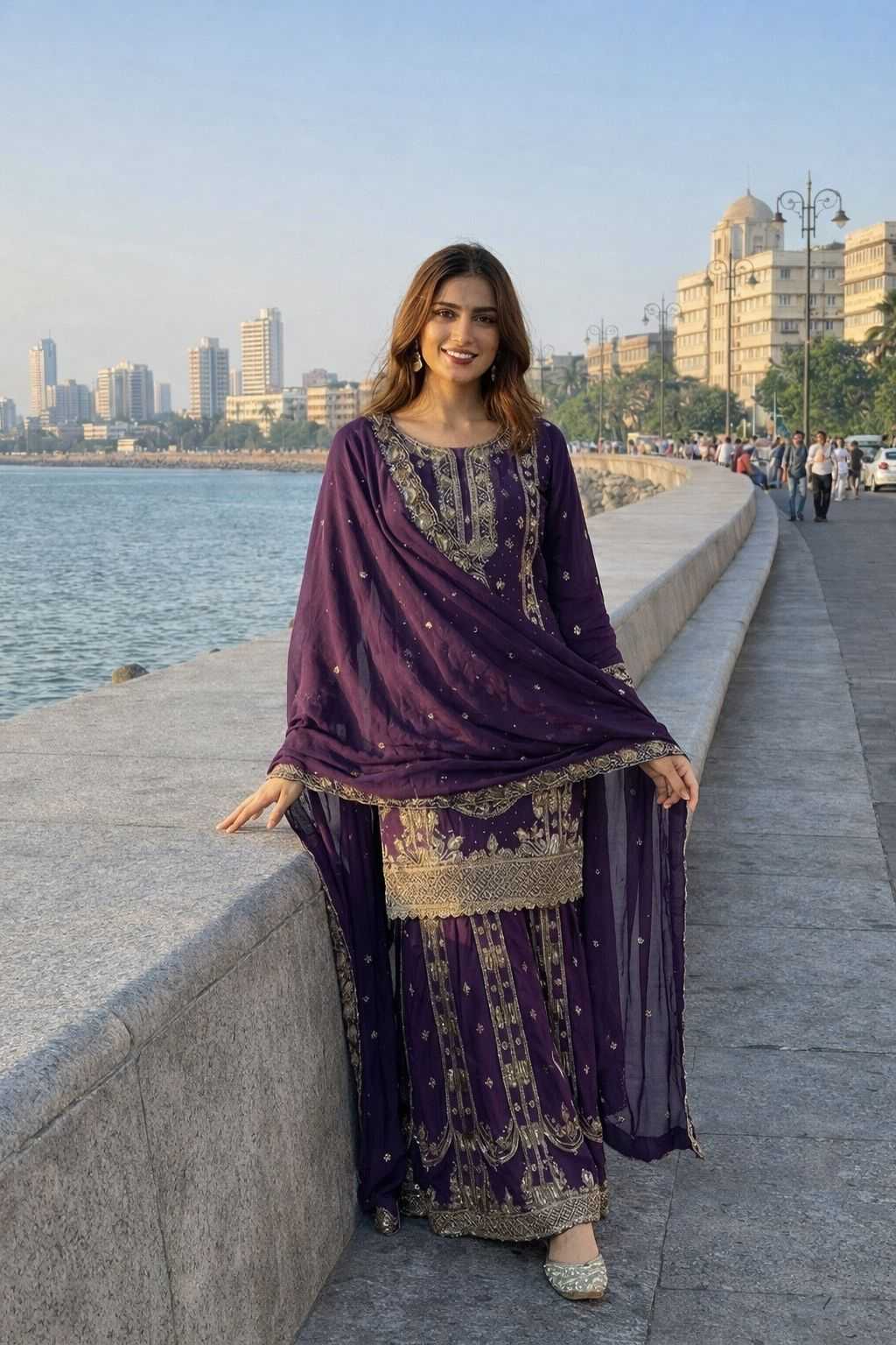 Chinon Silk Embroidery Suit