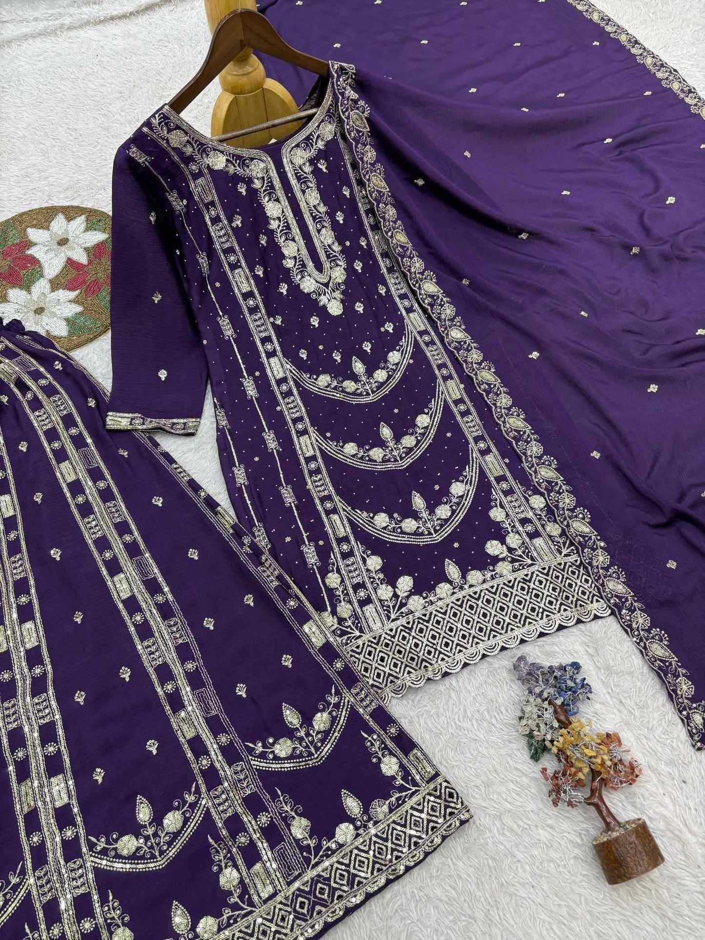 Chinon Silk Embroidery Suit