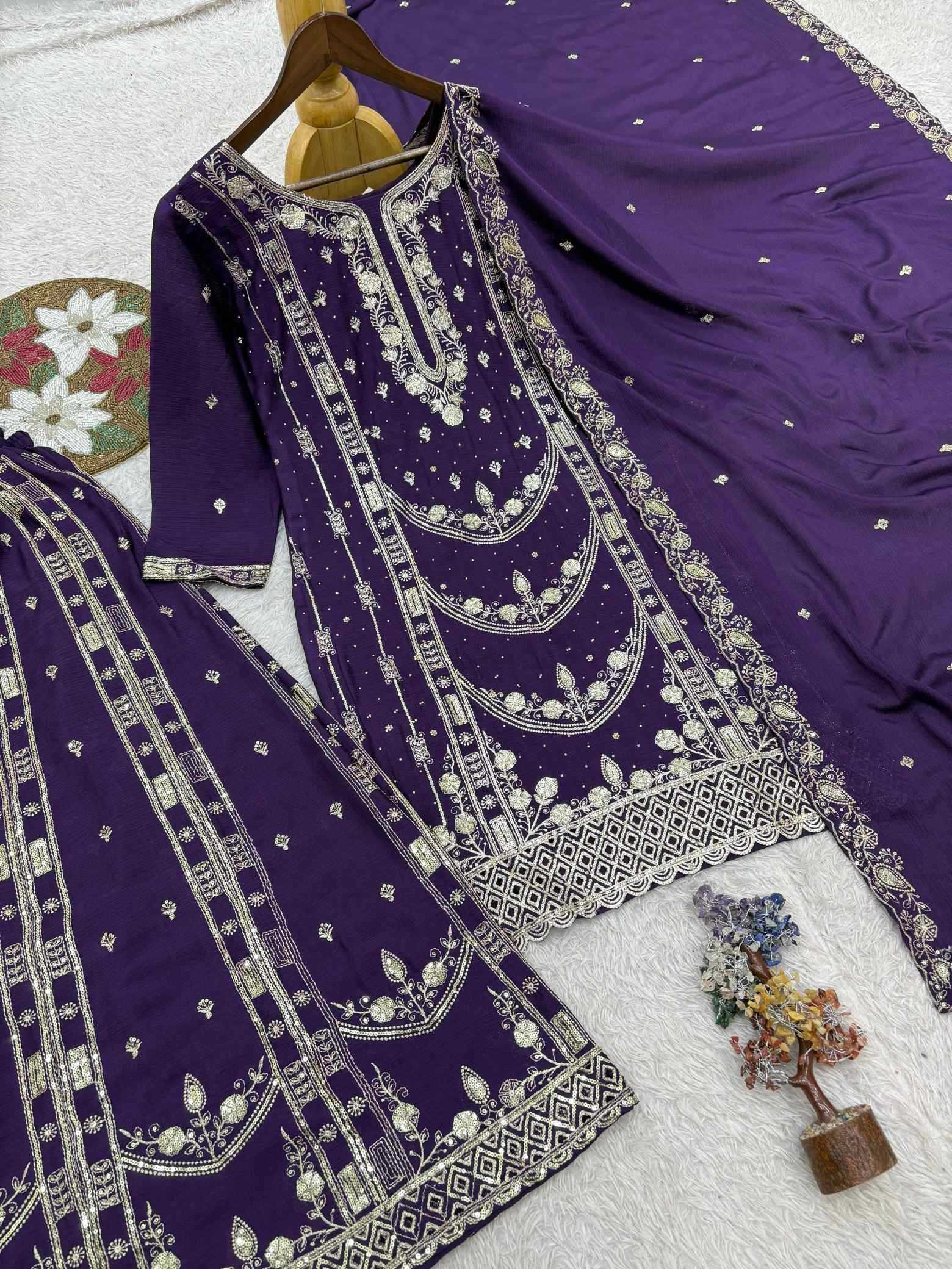 Chinon Silk Embroidery Suit