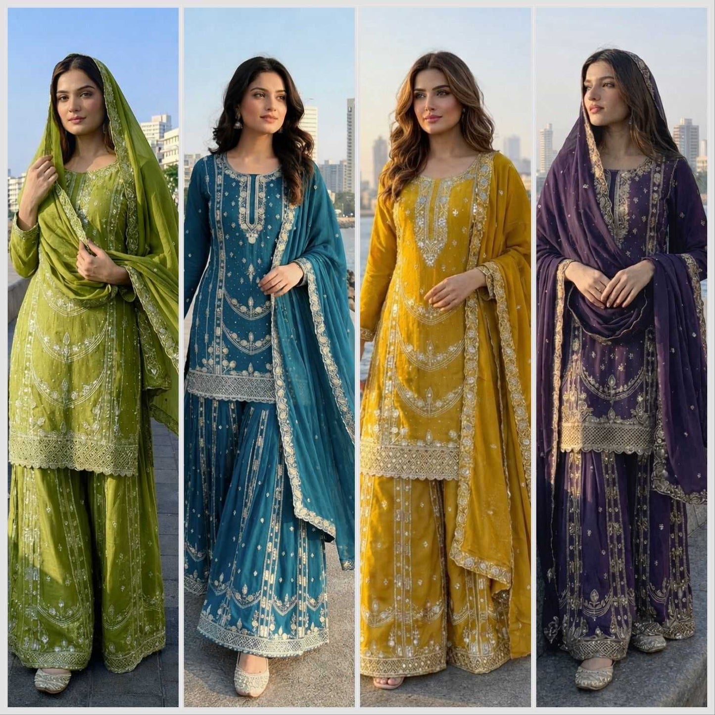 Chinon Silk Embroidery Suit