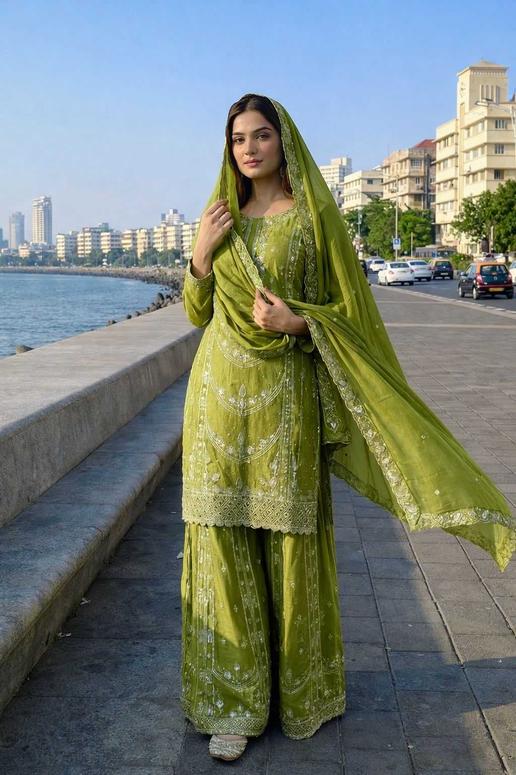 Chinon Silk Embroidery Suit