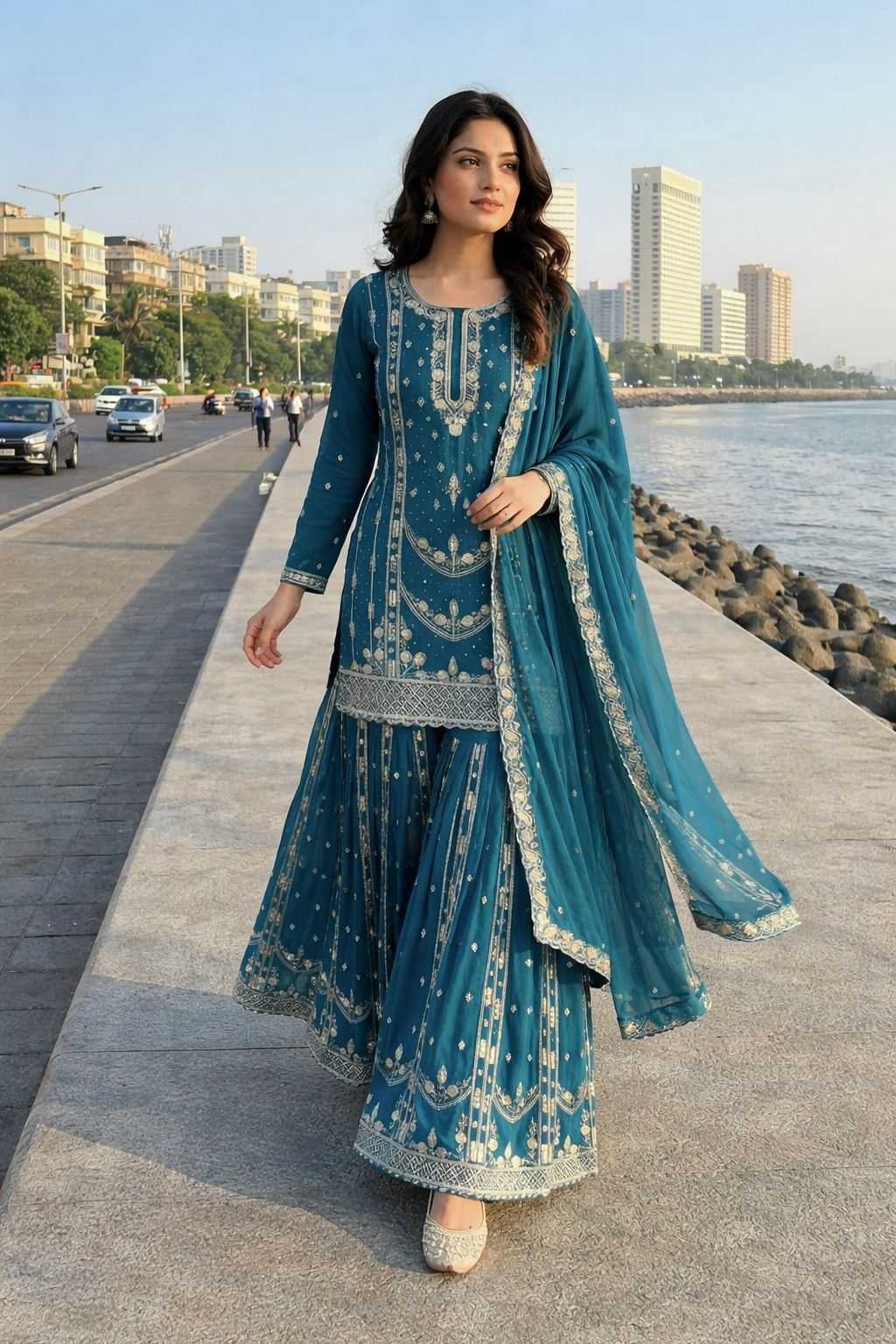 Chinon Silk Embroidery Suit