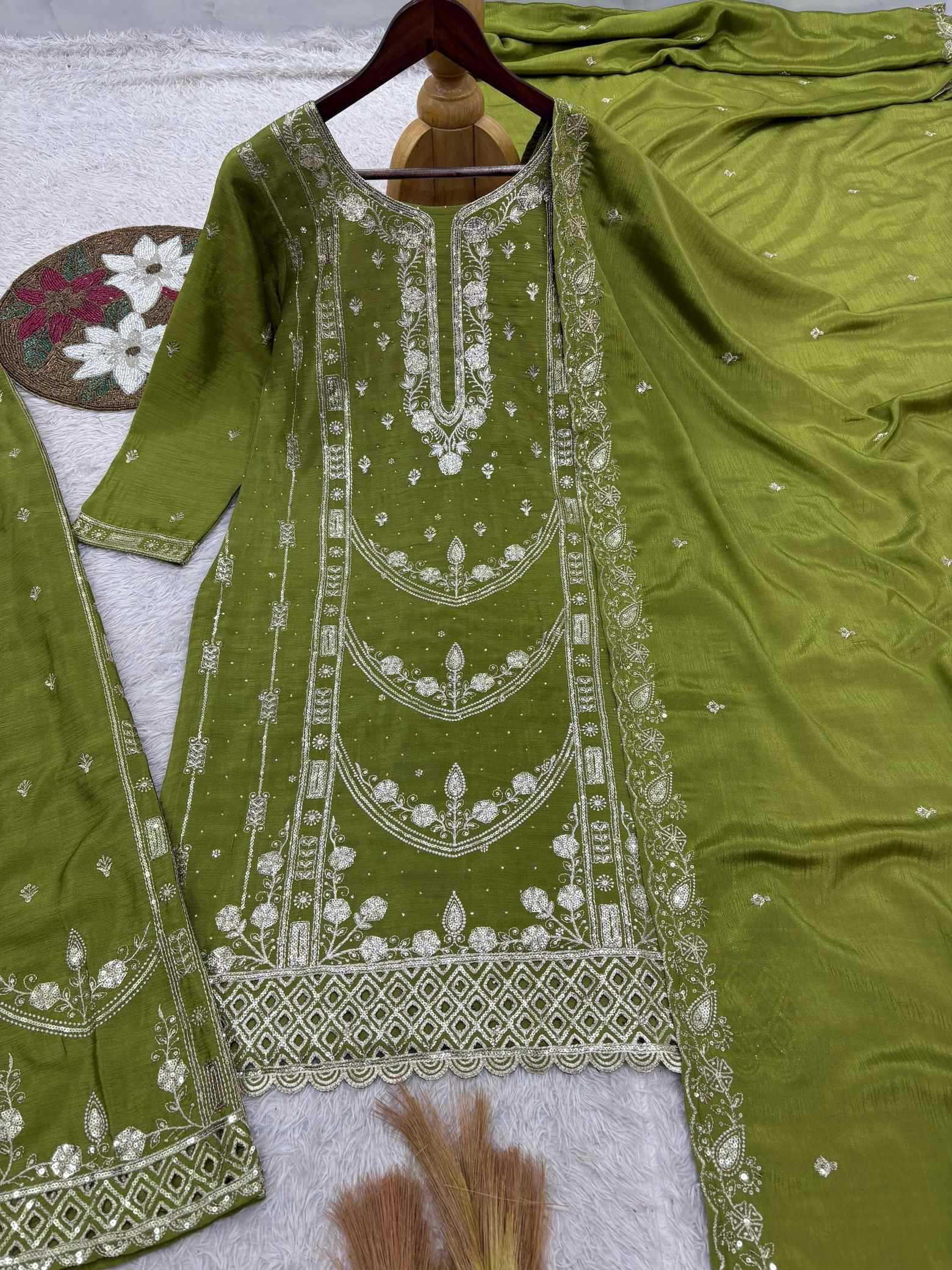 Chinon Silk Embroidery Suit