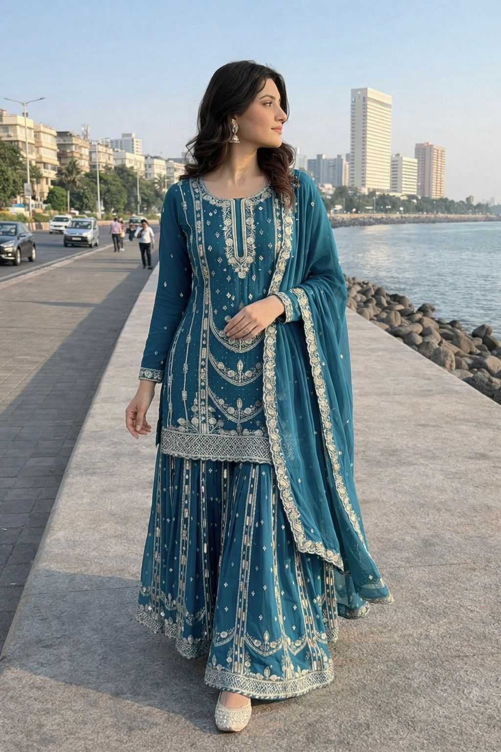 Chinon Silk Embroidery Suit