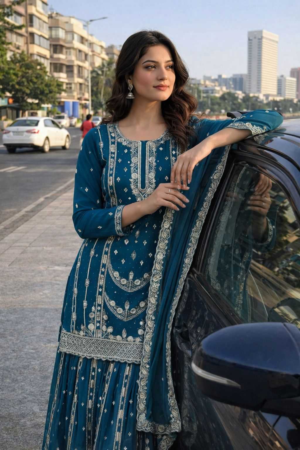 Chinon Silk Embroidery Suit