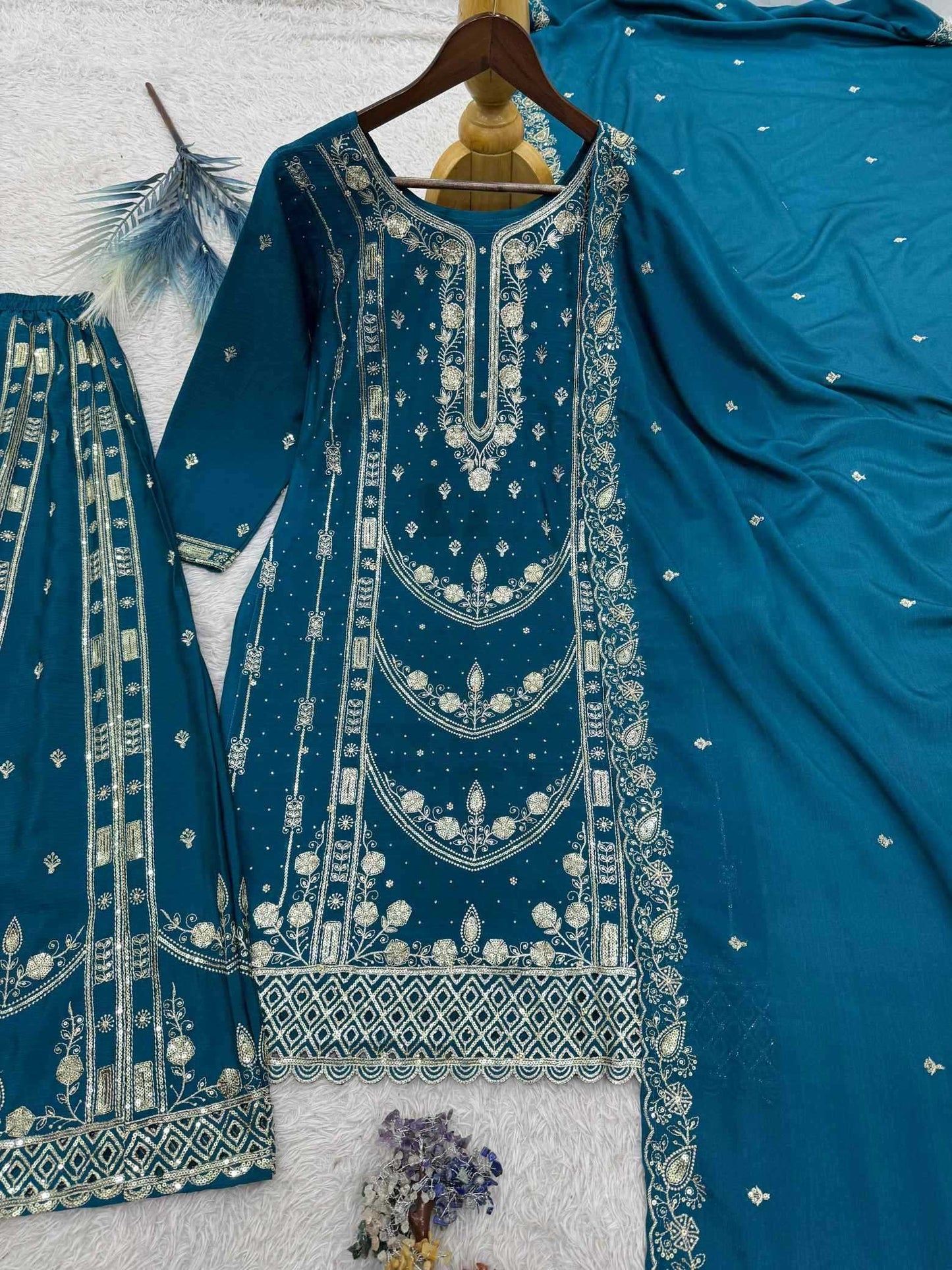 Chinon Silk Embroidery Suit
