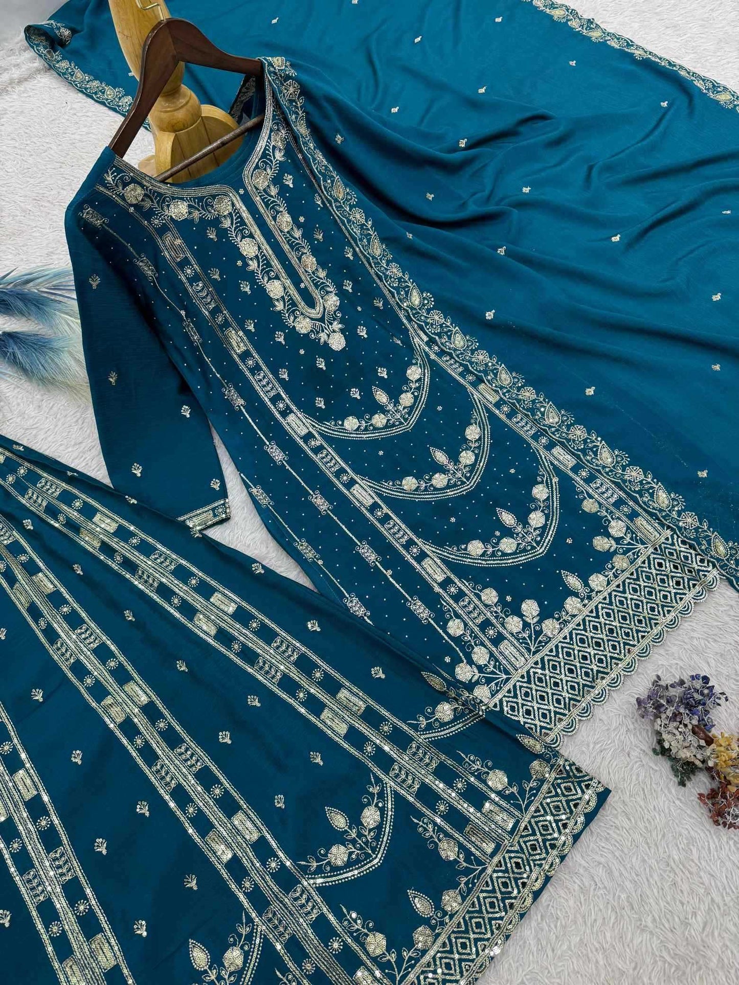 Chinon Silk Embroidery Suit