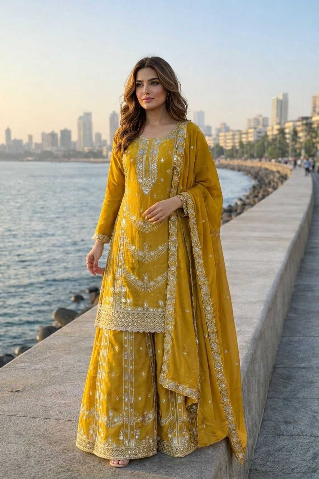 Chinon Silk Embroidery Suit