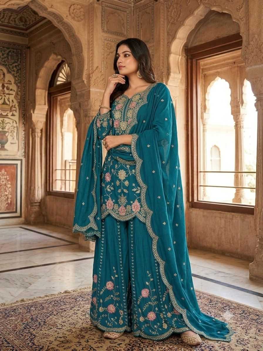 Chinon Silk Embroidery Suit