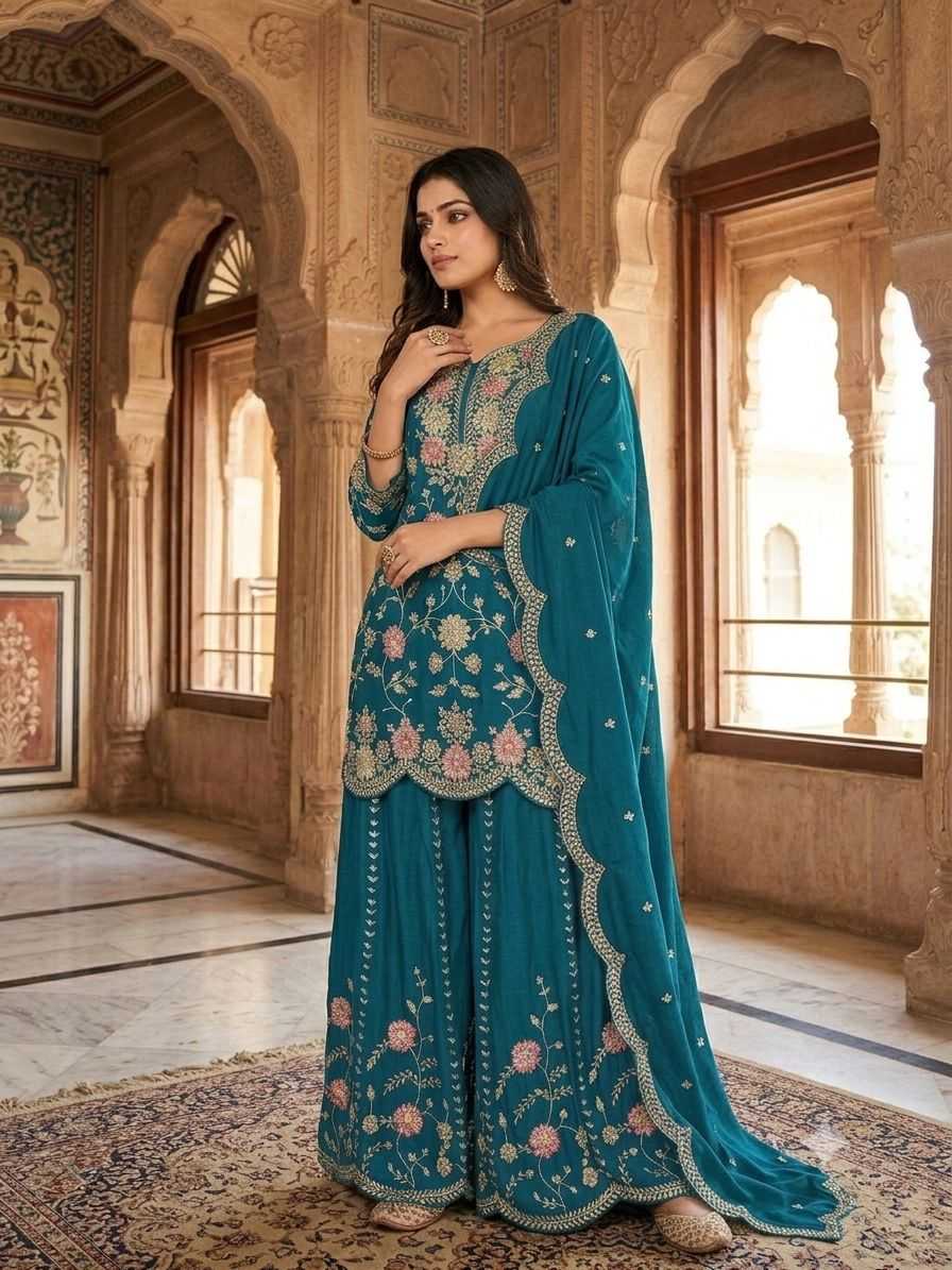 Chinon Silk Embroidery Suit