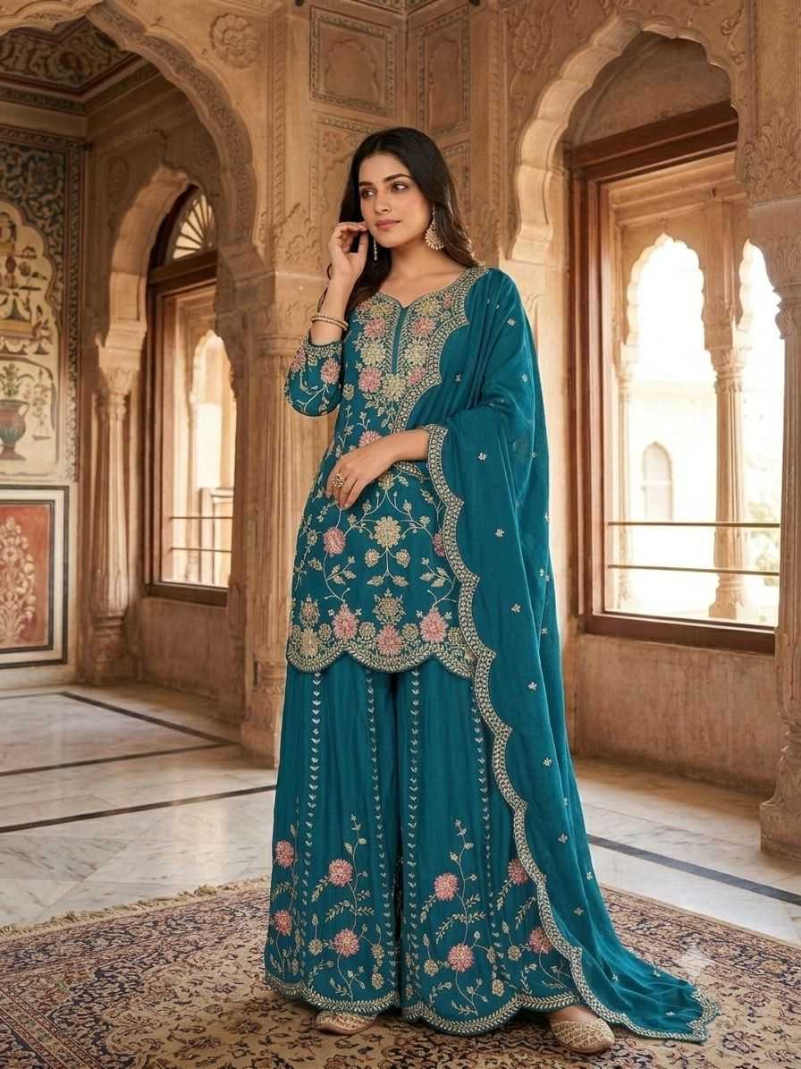 Chinon Silk Embroidery Suit