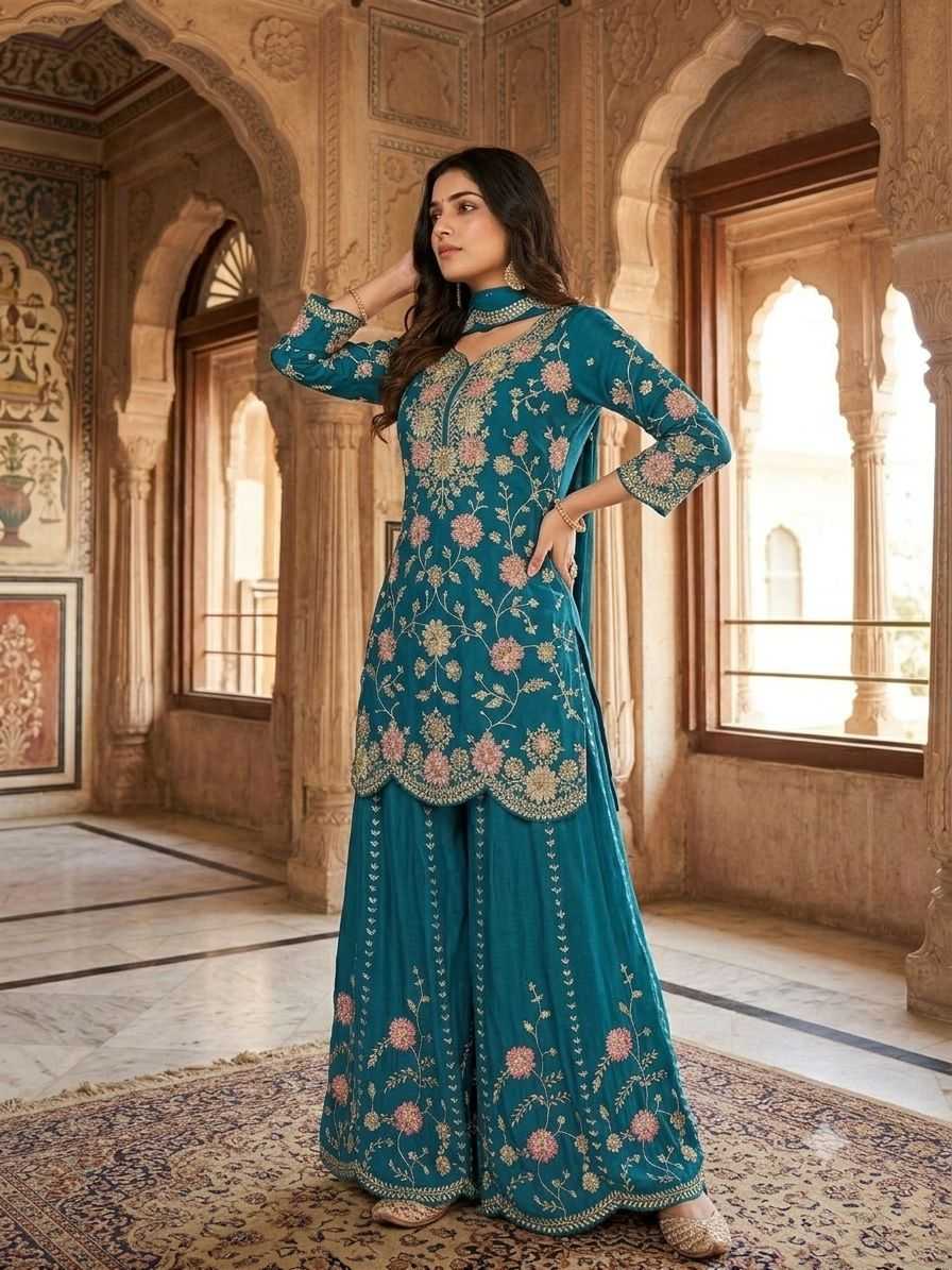 Chinon Silk Embroidery Suit