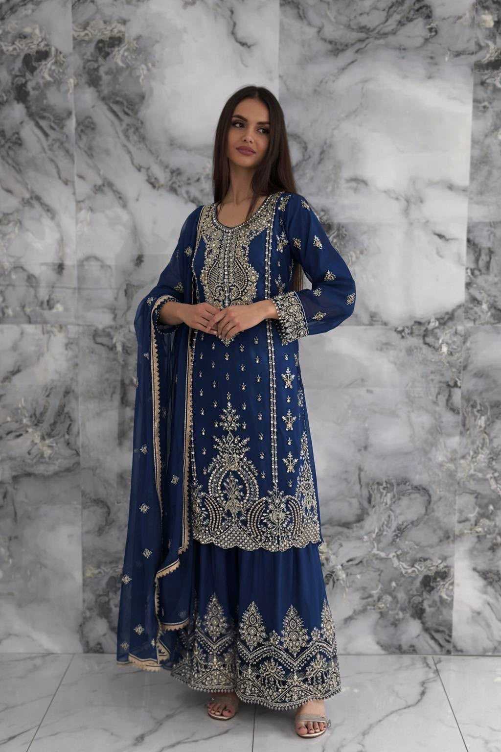 Chinon Silk Sharara Salwar Suit