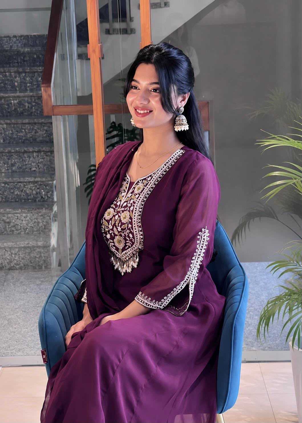 Faux Georgette Embroidery Gown
