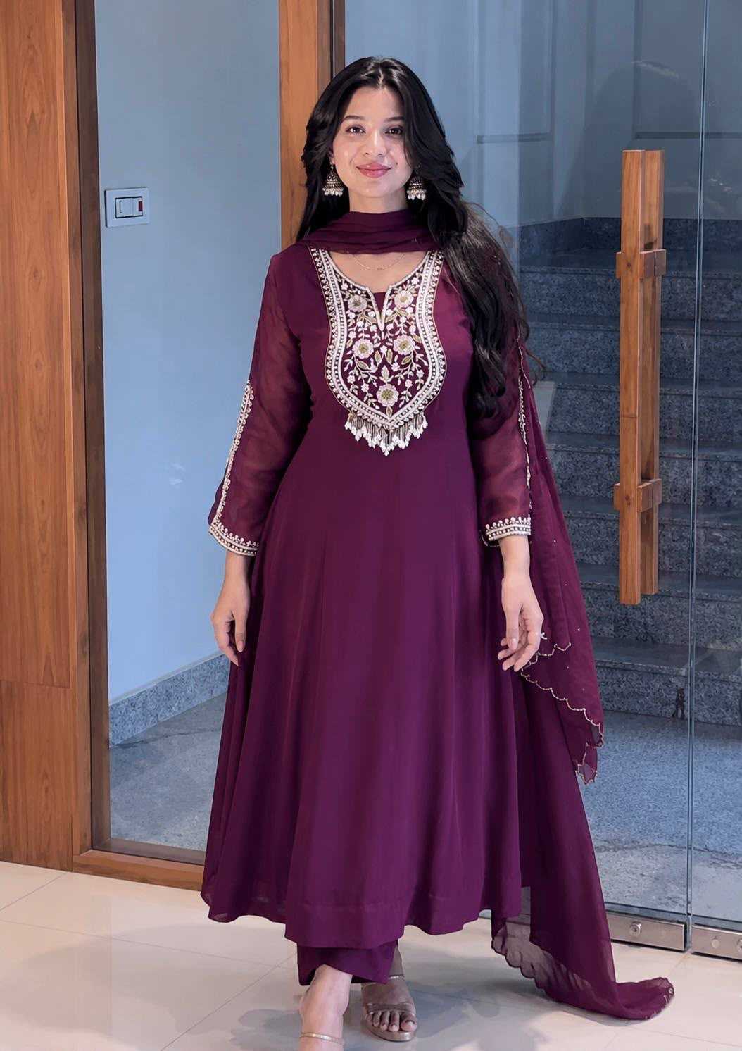 Faux Georgette Embroidery Gown