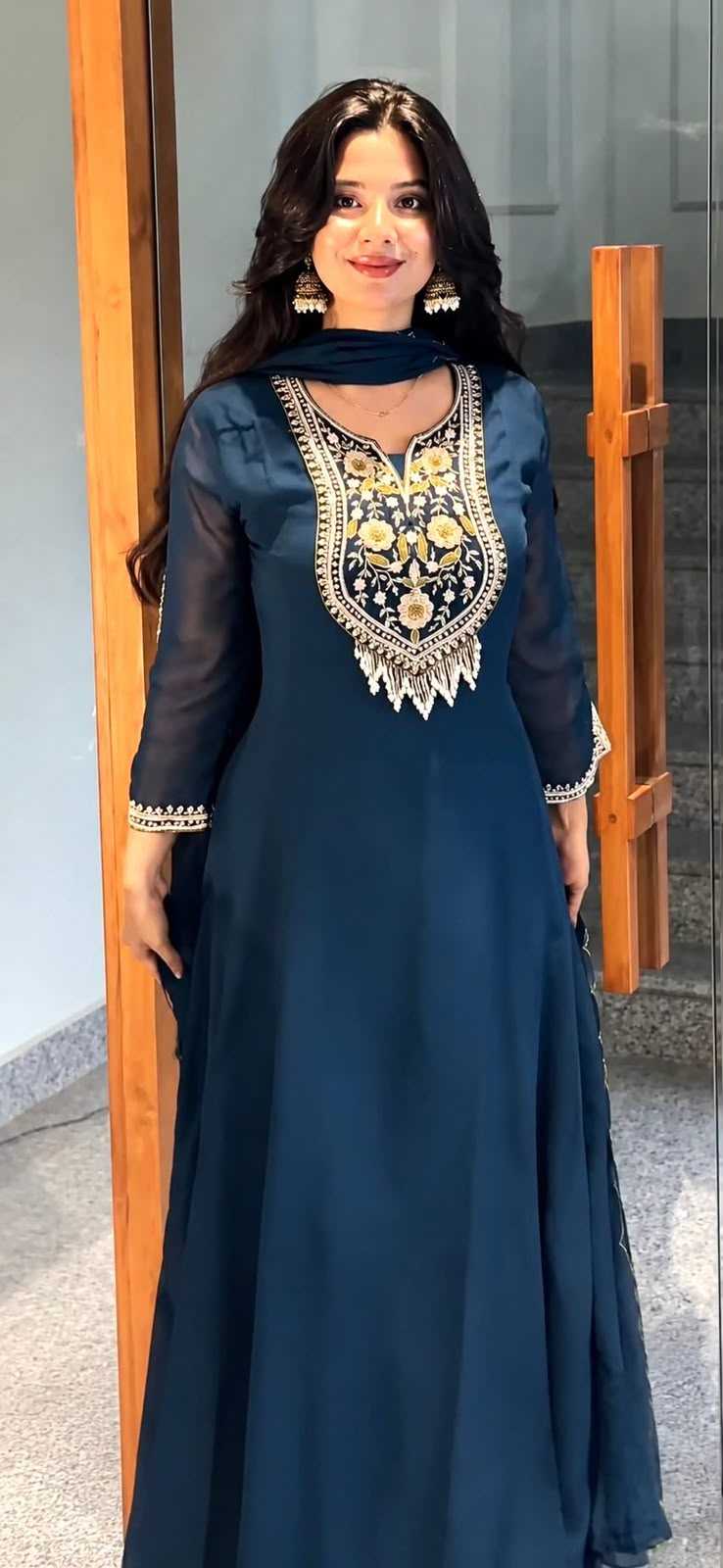 Faux Georgette Embroidery Gown