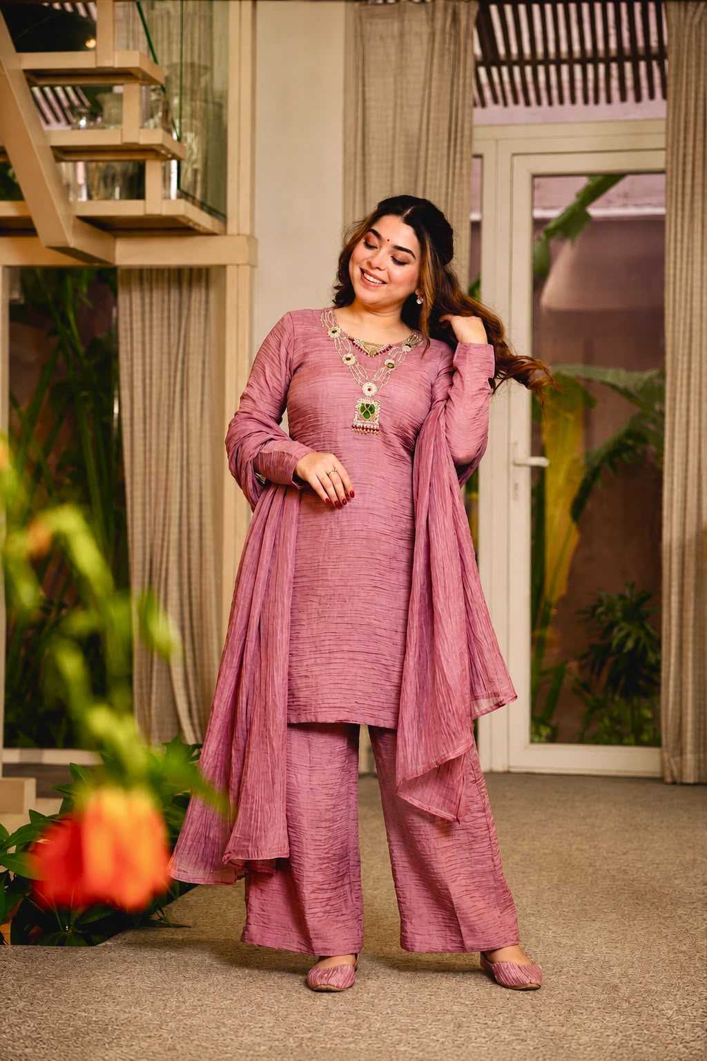 Crush Silk Palazzo Suit