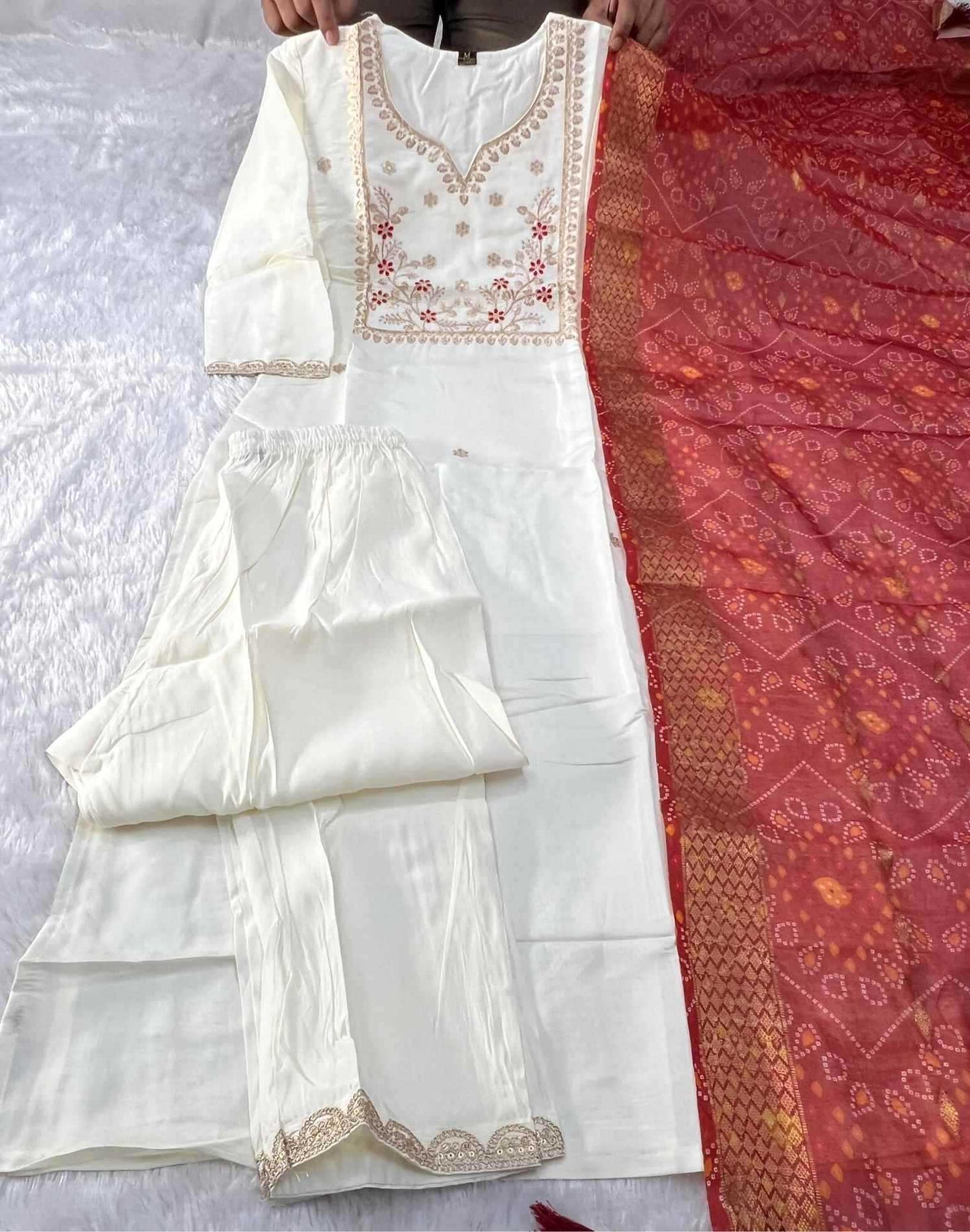 Heavy Roman Silk Embroidered Kurti