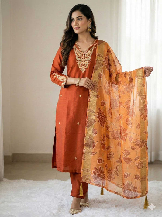 Heavy Roman Silk Embroidered Kurti 2521