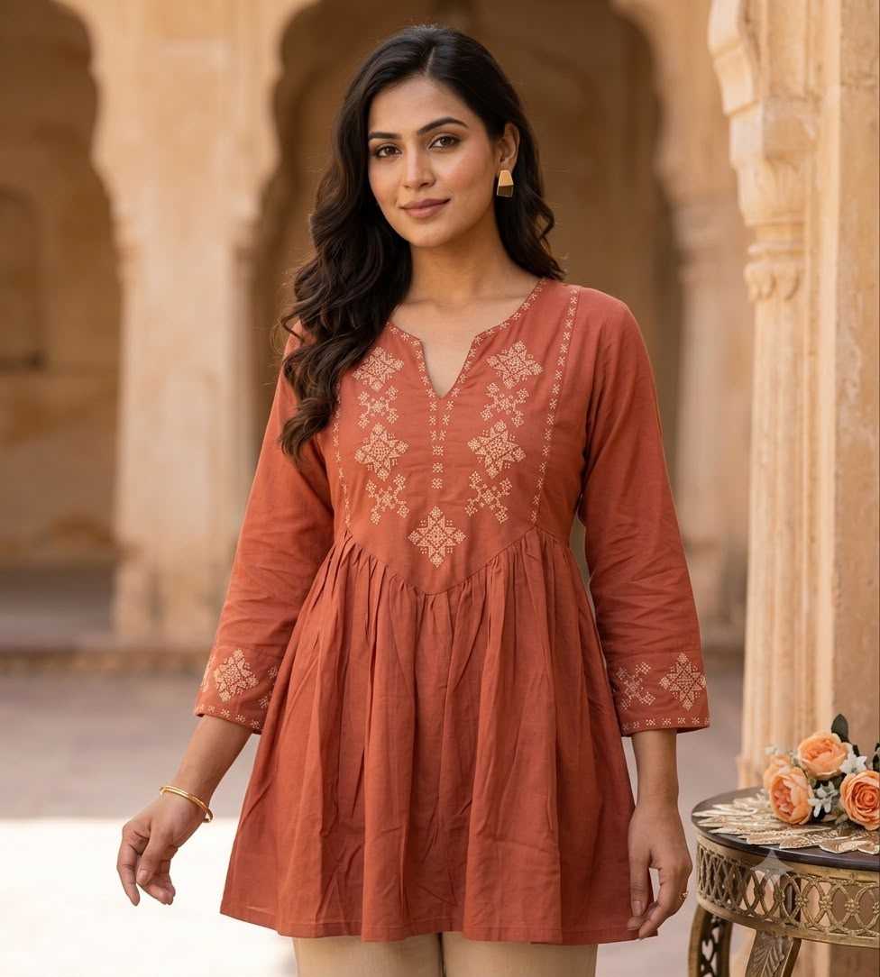 Pure Rayon Designer Kurti in Coffee Brown