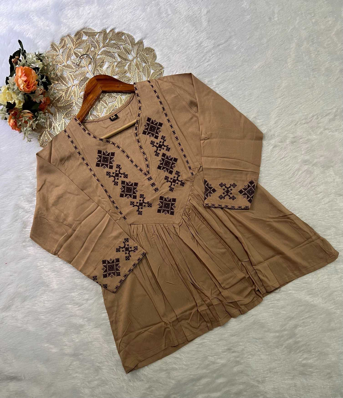 Pure Rayon Designer Kurti in Coffee Brown