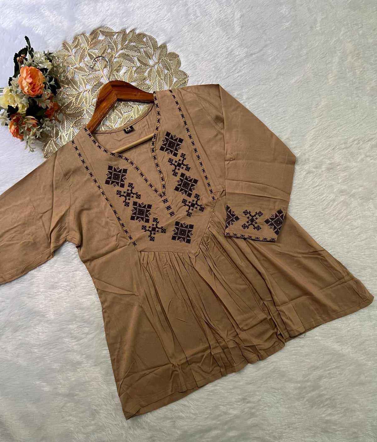 Pure Rayon Designer Kurti in Coffee Brown