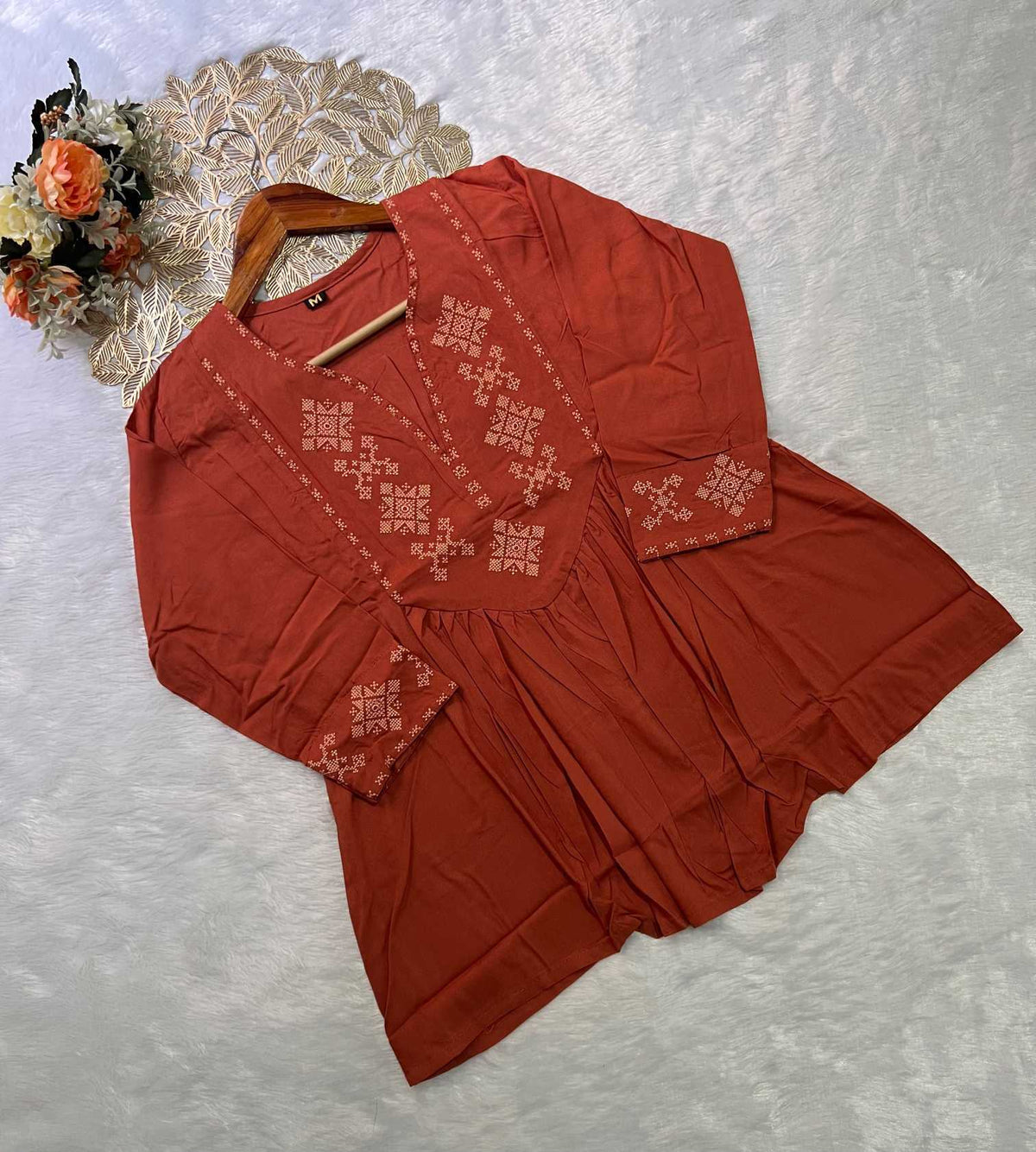 Pure Rayon Designer Kurti in Coffee Brown