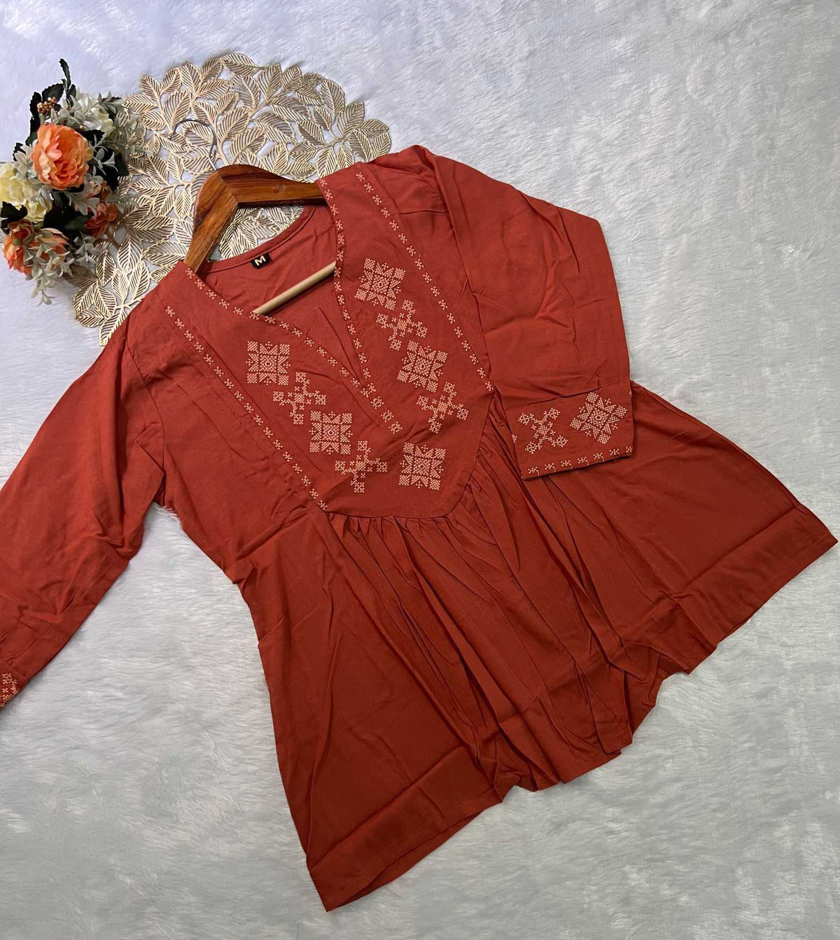 Pure Rayon Designer Kurti in Coffee Brown