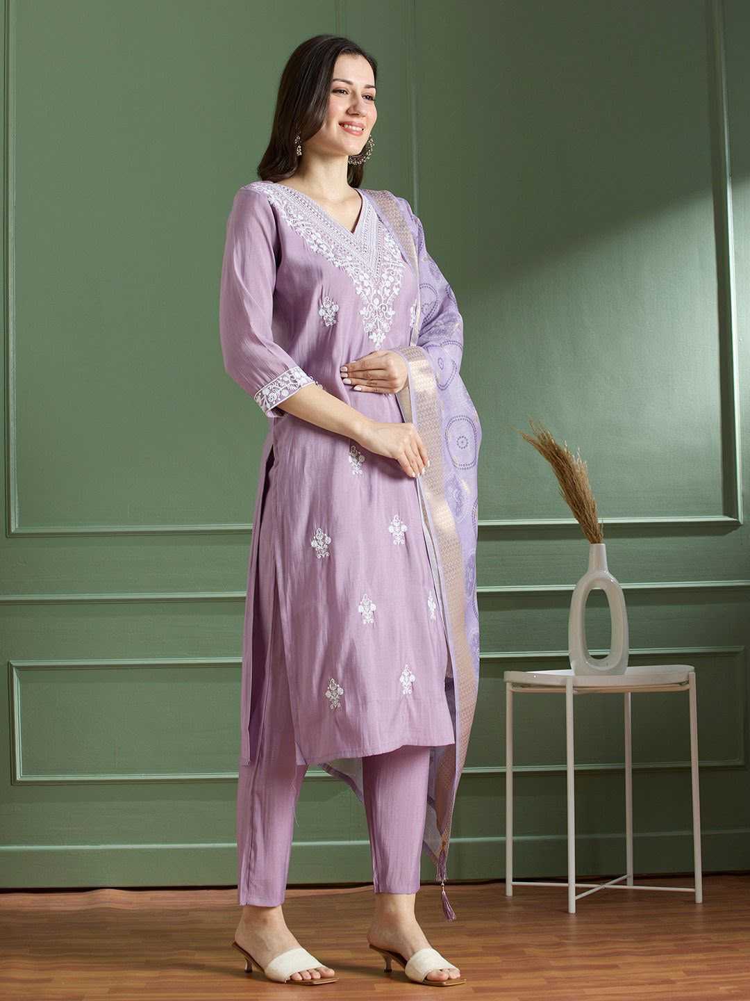 Heavy Roman Silk Embroidered Kurti