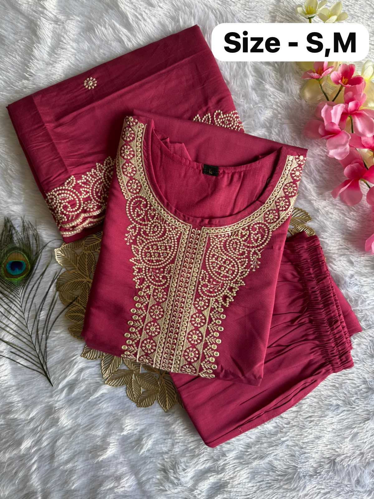 Heavy Roman Silk Embroidered Kurti