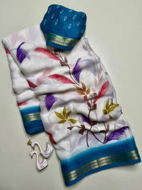 Over Georgette Printed Saree in Blue