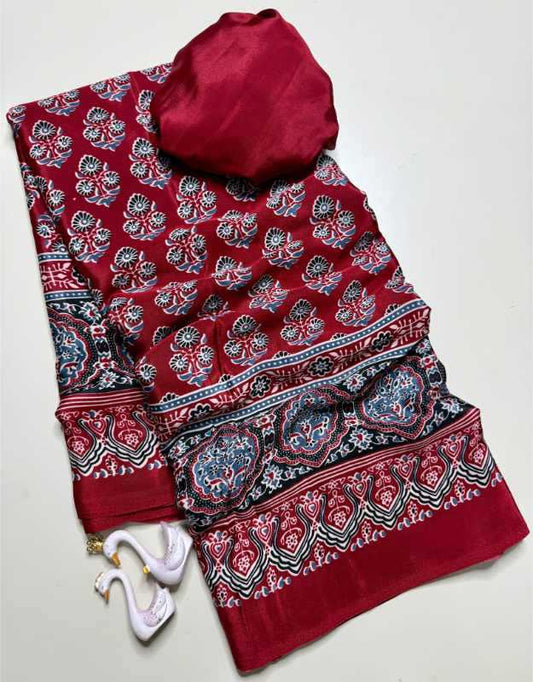 Crepe Silk Designer Saree in Red