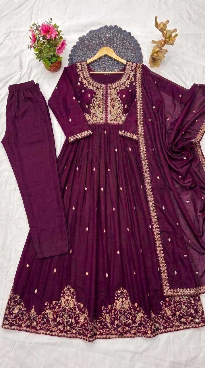 Vichitra Silk Embroidery Gown