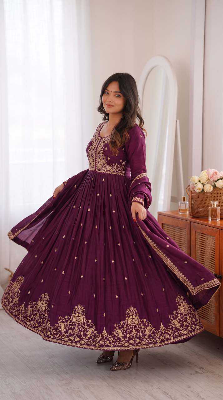 Vichitra Silk Embroidery Gown