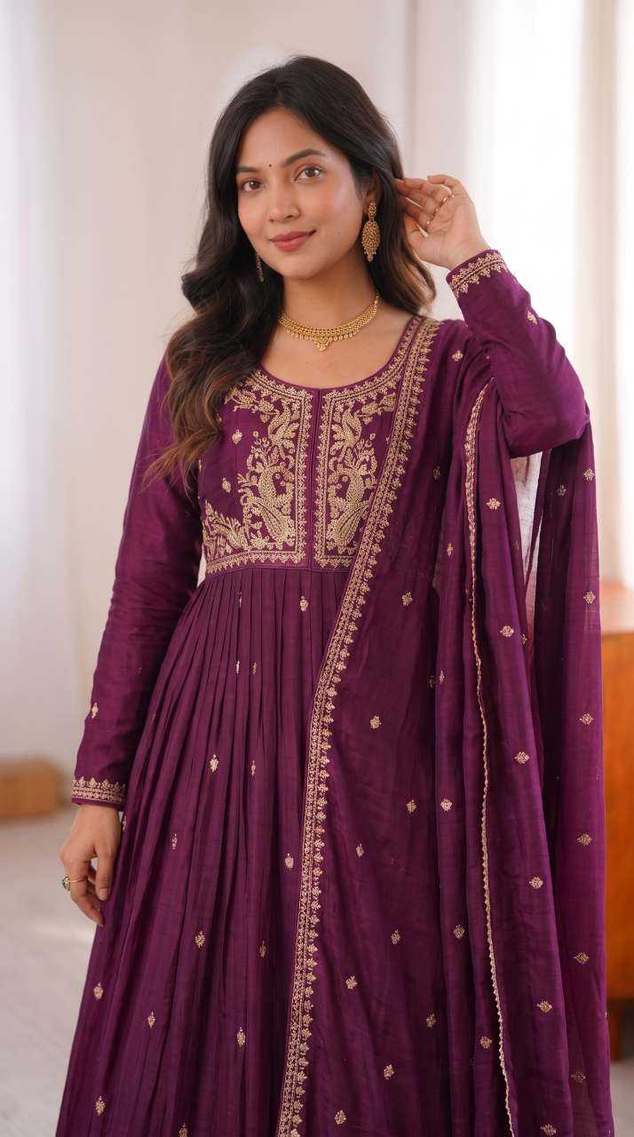 Vichitra Silk Embroidery Gown