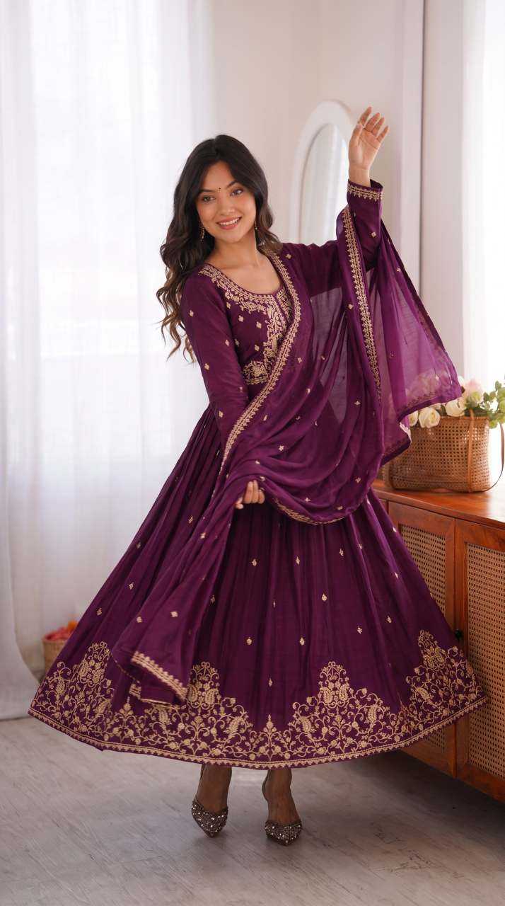 Vichitra Silk Embroidery Gown