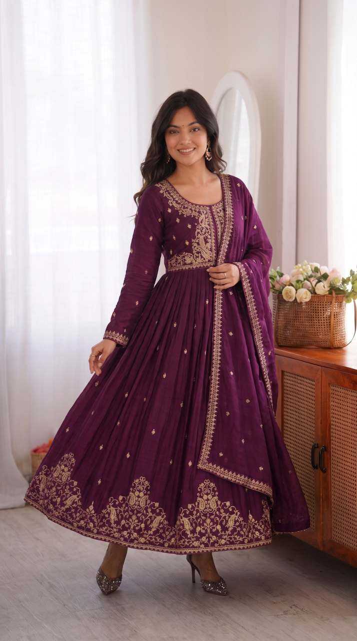 Vichitra Silk Embroidery Gown