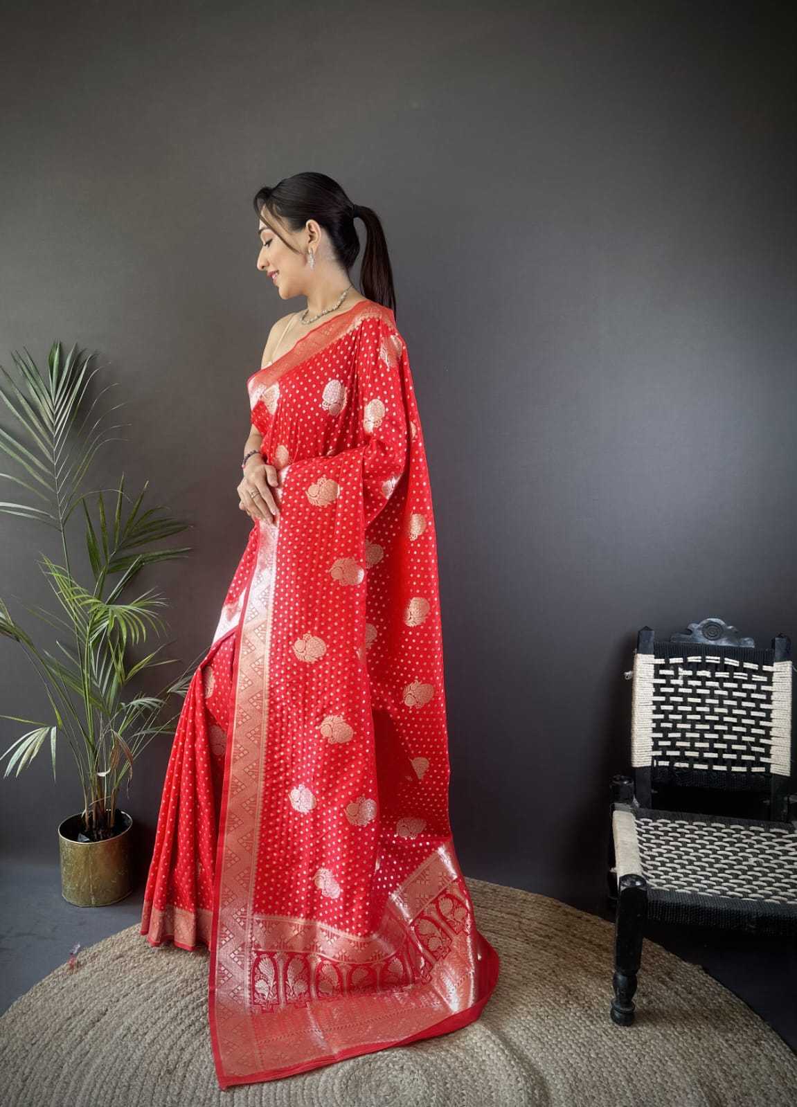 Satin Designer Saree in Orange