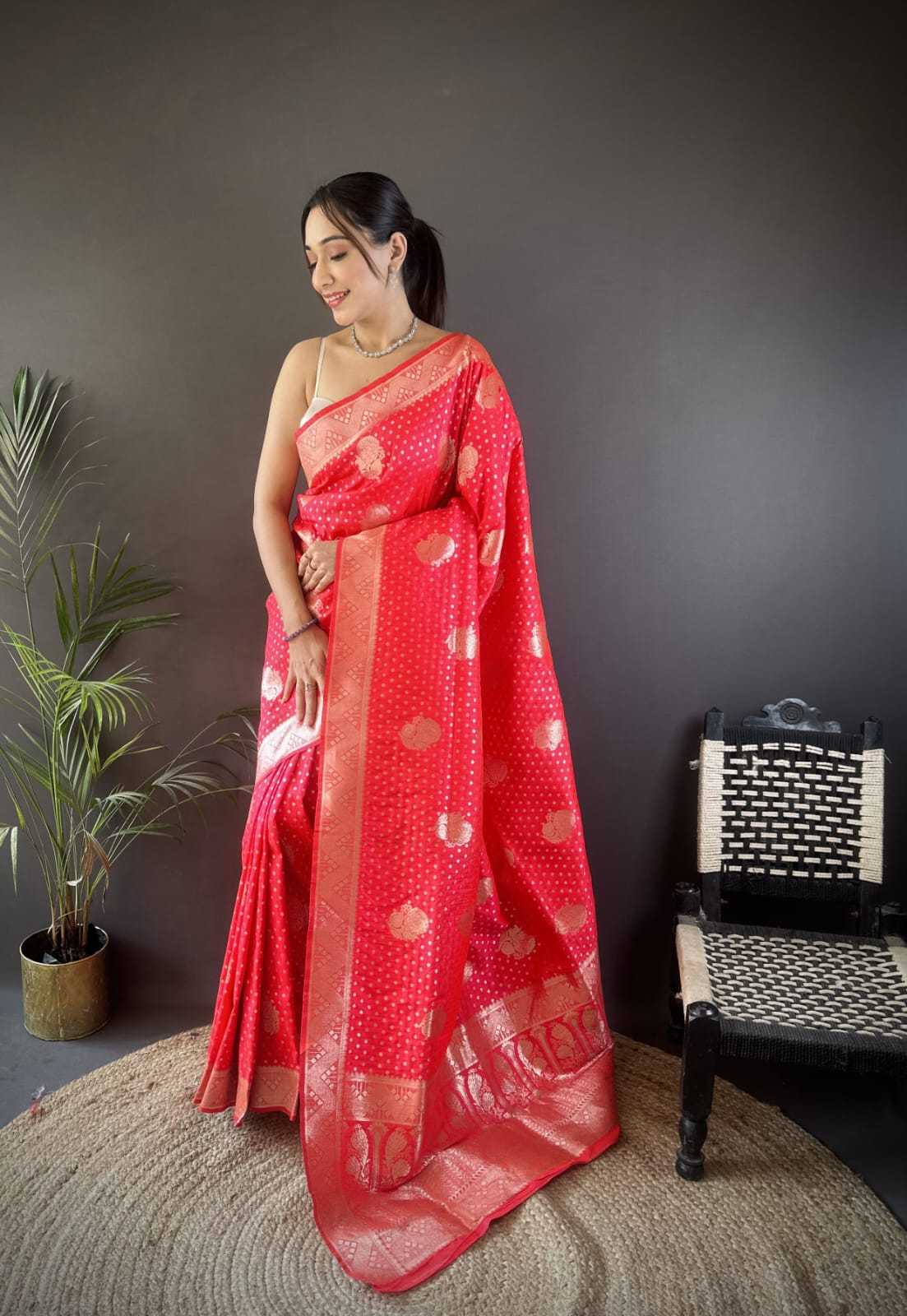 Satin Designer Saree in Orange