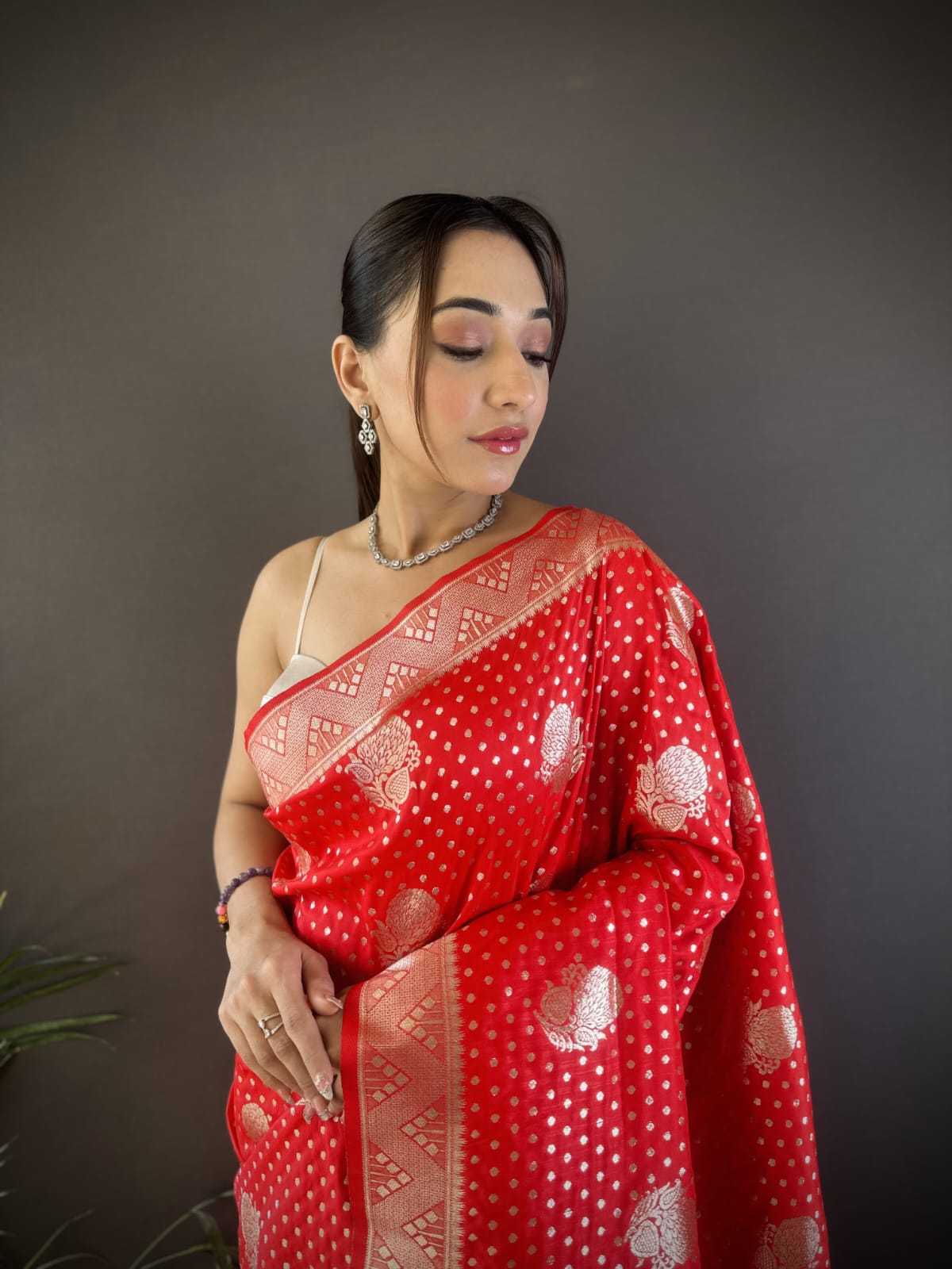 Satin Designer Saree in Orange