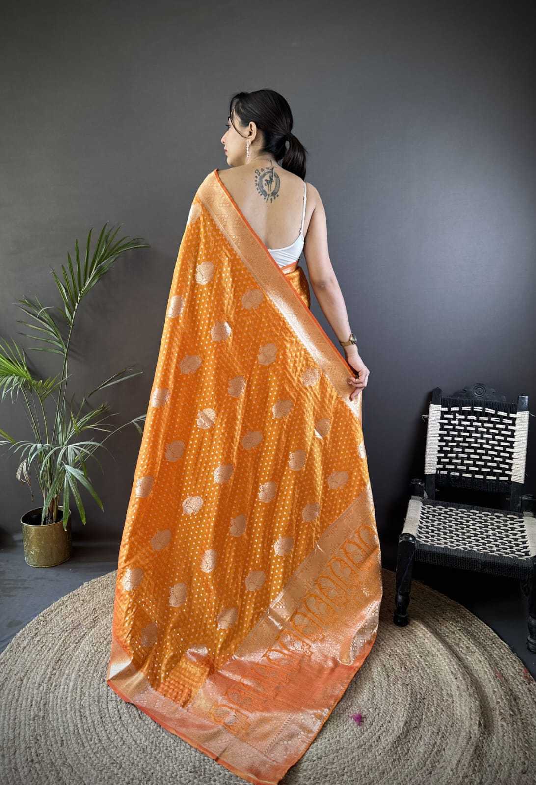 Satin Designer Saree in Orange