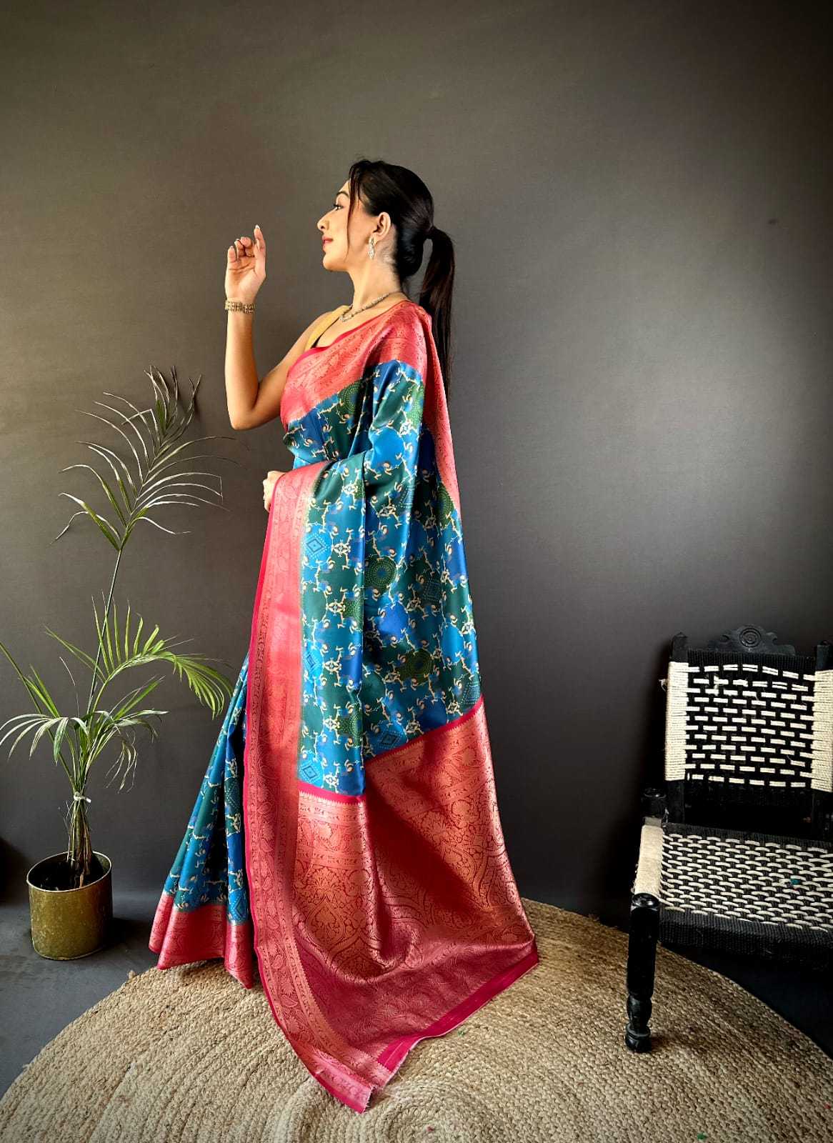Madhuram Lichi Silk Printed Saree