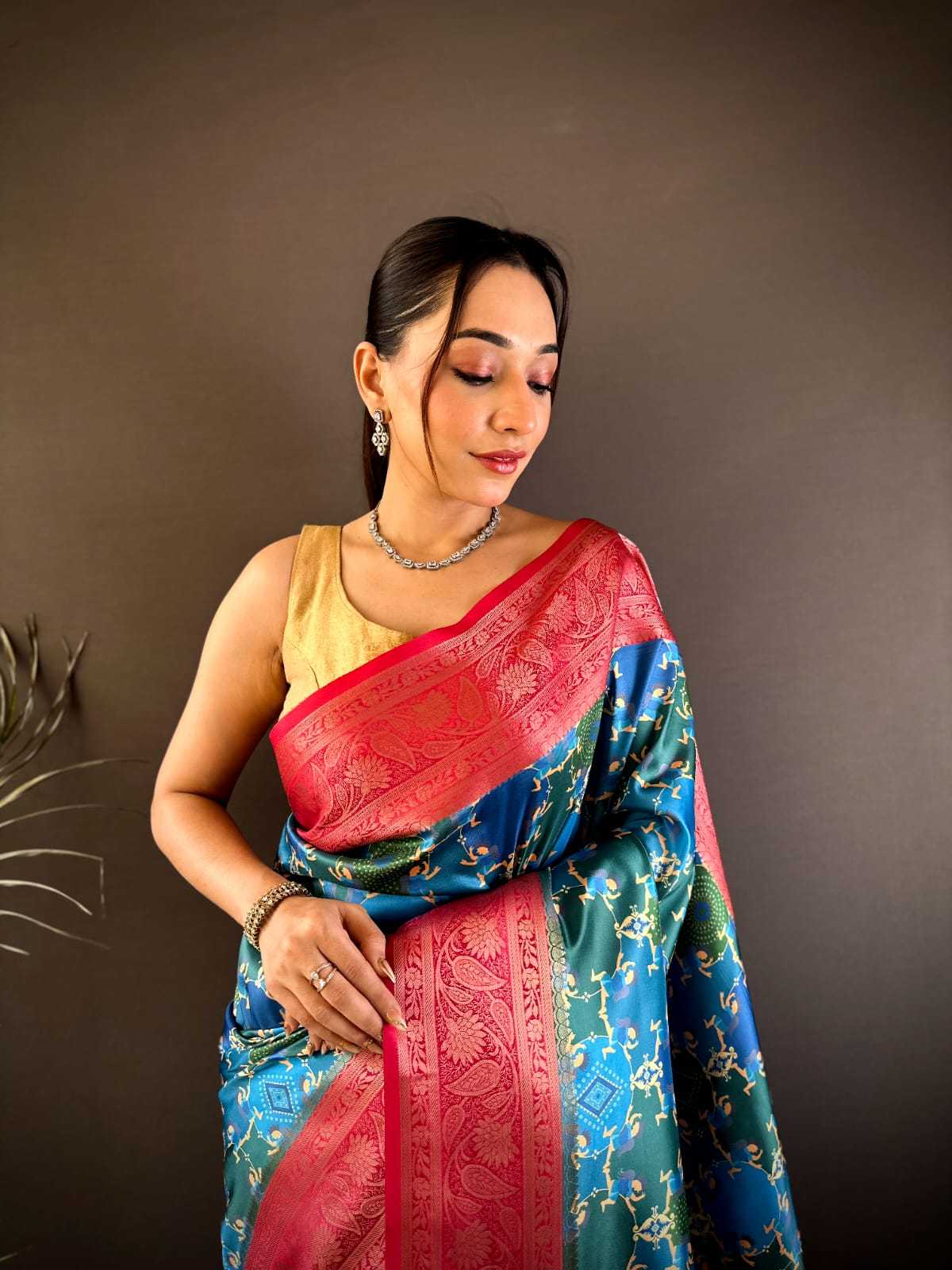 Madhuram Lichi Silk Printed Saree