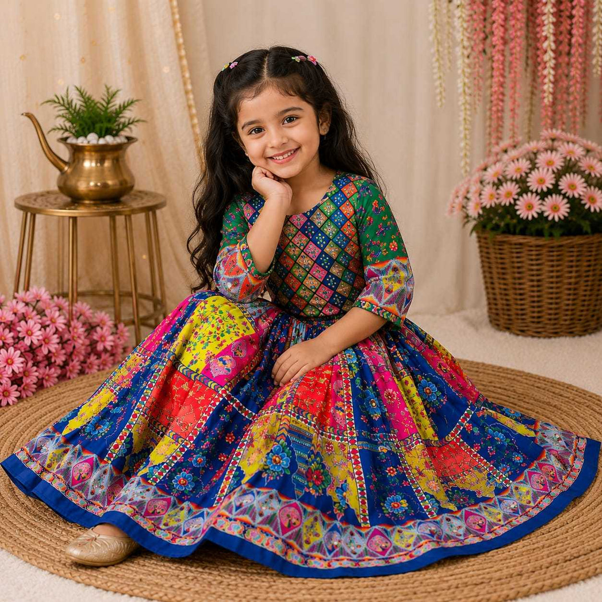 Soft Silk Kids Lehenga in Green