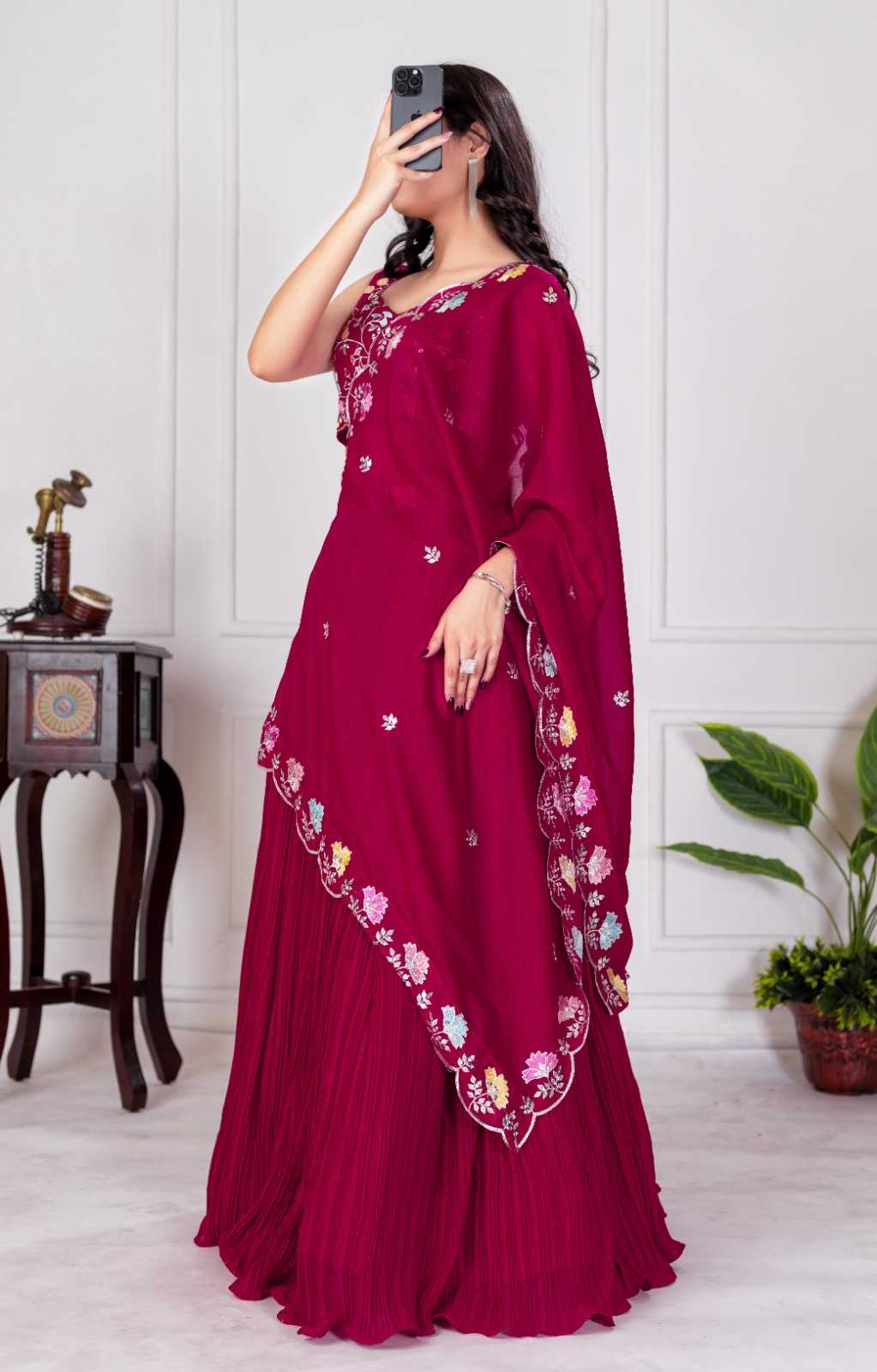 Faux Georgette Designer Lehenga in Red
